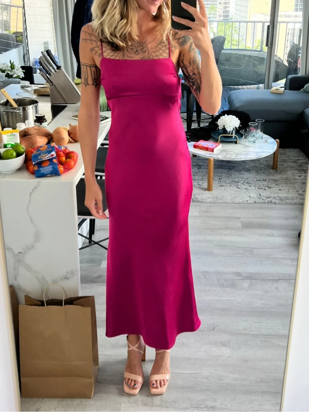 Abercrombie & Fitch Hot Pink Dress - Magenta Maxi Slip Dress Sleek